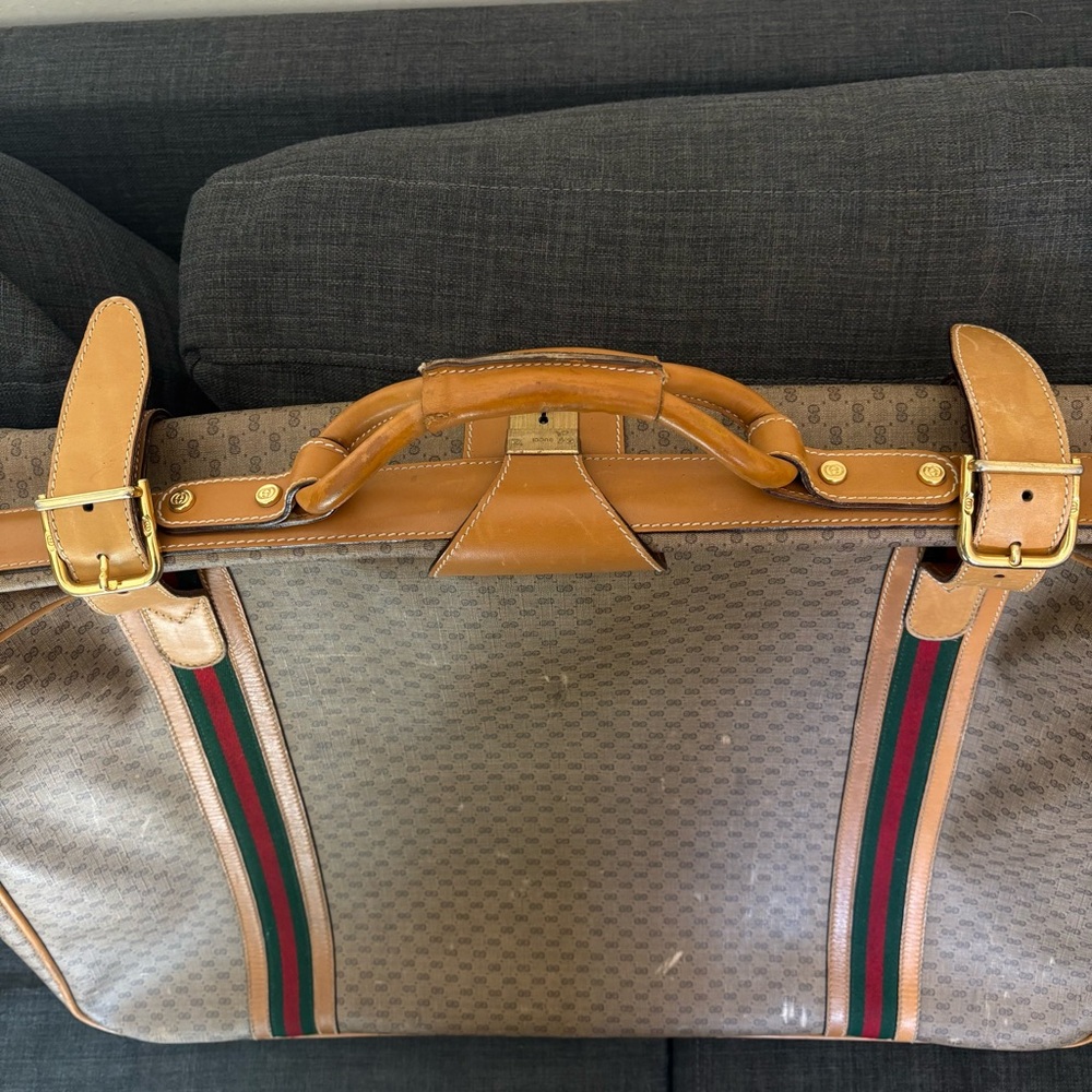 Gucci Vintage Authentic Coated Canvas Luggage Large Stripes 1980’s GG Monogram - Picture 5 of 15